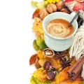 Cozy cup of coffee and autumn leaves Royalty Free Stock Photo