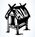 Old wooden hut icon. Vector drawing