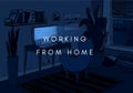 Cozy dark night home office vector illustration. Cute interior for working from home. Royalty Free Stock Photo