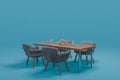 cozy dining room table with decoration and design chairs on wooden podest, isolated on infinite background 3D rednering Royalty Free Stock Photo