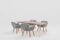 cozy dining room table with decoration and design chairs on wooden podest, isolated on infinite background 3D rednering Royalty Free Stock Photo