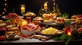 A cozy dinner on Christmas with a variety of dishes and snacks for the whole family