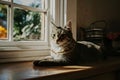 Cozy domestic scene with a cat lounging in a sunlit room