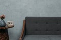 cozy empty sofa and calendar on table