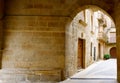 Cozy entrance to the courtyard. Calaceite village, Teruel province, Aragon, Spain Royalty Free Stock Photo