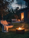 Cozy evening ambiance with firepit and comfortable outdoor seating for relaxation Royalty Free Stock Photo