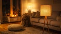 Cozy Evening Ambience in a Warmly Lit Living Room Royalty Free Stock Photo