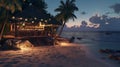 Cozy evening beach with luxury bar. Royalty Free Stock Photo