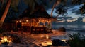 Cozy evening beach with luxury bar. Royalty Free Stock Photo