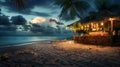 Cozy evening beach with luxury bar. Royalty Free Stock Photo