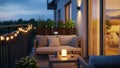 Cozy evening on a modern balcony with soft lighting Royalty Free Stock Photo