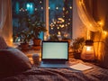 Cozy evening workspace by the window Royalty Free Stock Photo