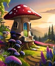 Cozy fairytale mushroom house with small garden