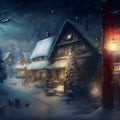 cozy fairytale winter houses at snowy night, neural network generated art