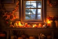 Cozy Fall Mantel with Pumpkins, Candles, and Leaves