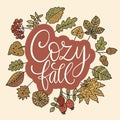 Cozy fall vector illustration. Autumn vector lettering card. Royalty Free Stock Photo