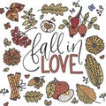 Cozy fall vector illustration. Autumn vector lettering card. Royalty Free Stock Photo