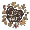 Cozy fall vector illustration. Autumn vector lettering card. Royalty Free Stock Photo