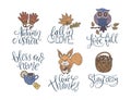 Cozy fall vector lettering set. Hand drawn autumn quotes.