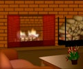 Cozy family room with fireplace in brick wall