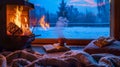 Cozy Fireplace Evening with Unique Winter View