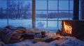 Cozy Fireplace Evening with Unique Winter View