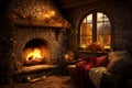 Cozy fireplace with a warm autumn atmosphere Royalty Free Stock Photo