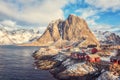 Beautiful winter daytime landscape, view of the small norwegian fishing village Hamnoy, Lofoten Islands, Norway Royalty Free Stock Photo