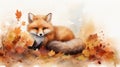 Cozy Fox Resting on a Colorful Carpet of Fallen Leaves AI Generated Royalty Free Stock Photo