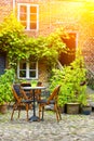 Cozy French Cafe terrace In Old Small City Royalty Free Stock Photo