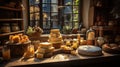 A Cozy French Shop\'s Wealth of Fromage. Generative AI