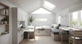 Cozy and Functional Tiny Home Interior with Skylight Royalty Free Stock Photo