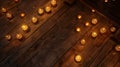 Cozy game art style rendering of a wooden floor with candlelit table in warm lighting