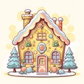 A Cozy Gingerbread House Cartoon: Sweet Holiday Escape in Illustrative Charm.