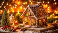 Cozy Gingerbread House Festive Lights and Candles Royalty Free Stock Photo