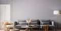 Cozy gray living room in Scandinavian boho design Royalty Free Stock Photo