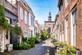 Cozy green street in Haarlem in the Netherlands Royalty Free Stock Photo