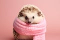 Cozy Hedgehog with Knitted Scarf Portrait. Generative AI illustration