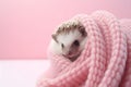Cozy Hedgehog with Knitted Scarf Portrait. Generative AI illustration