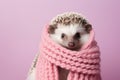 Cozy Hedgehog with Knitted Scarf Portrait. Generative AI illustration