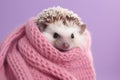 Cozy Hedgehog with Knitted Scarf Portrait. Generative AI illustration