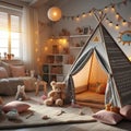 Cozy Hideaway: Kids\' Room Interior Featuring Play Tent