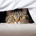 Cozy hideout Fold eared cats close up, half muzzle behind white cabinet Royalty Free Stock Photo