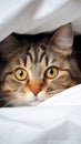 Cozy hideout Fold eared cats close up, half muzzle behind white cabinet Royalty Free Stock Photo