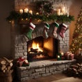 Cozy Holiday Fireplace with Vibrant Decor Royalty Free Stock Photo