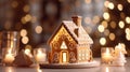 Cozy Holiday Gingerbread House with Christmas Decor and Neon Lights. Festive Living Room Ambience Royalty Free Stock Photo