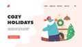 Cozy Holidays Landing Page Template. Happy Man And Woman Hug and Exchange Festive Presents for Christmas Illustration