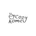 Cozy home hand drawn logo. Vector hand written inscription and cup icon