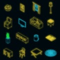 Cozy home icons set vector neon Royalty Free Stock Photo