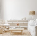 Cozy home interior background, Coastal style living room Royalty Free Stock Photo